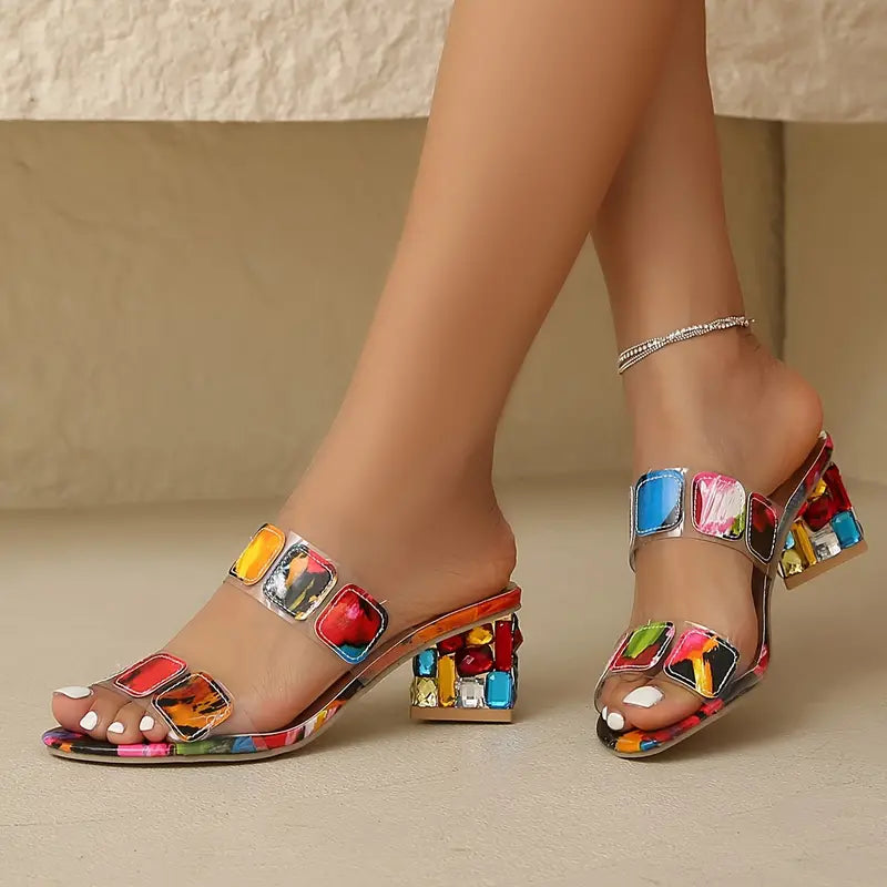 KROHN-E Damen Sandalen flach breite Riemen verstellbar
