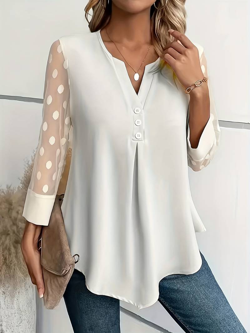 Elegantes Damen Langarmshirt Sabine mit geschlitztem Ausschnitt