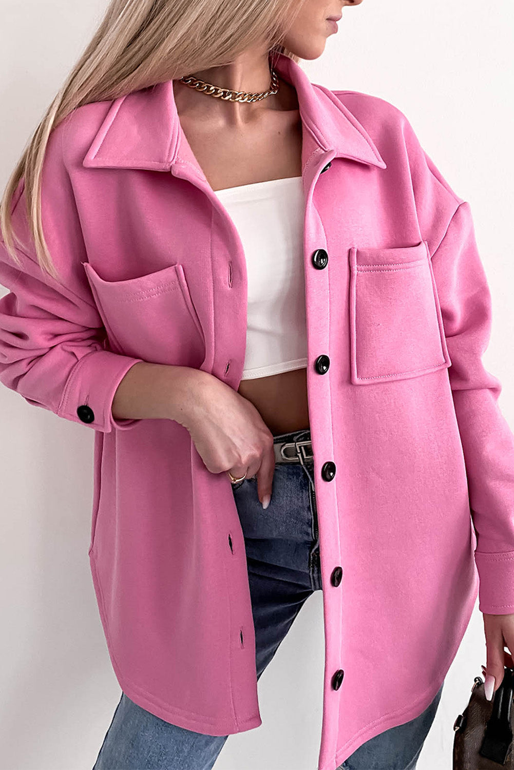 Krohn-e | Oversized Hemdbluse mit Großen Taschen Polyester Minimalistisch und Stilvoll