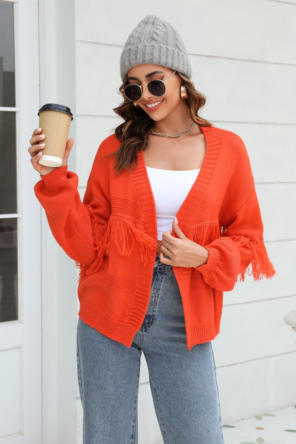 Krohn-e | Fransenbesatz Offene Vorder-Cardigan