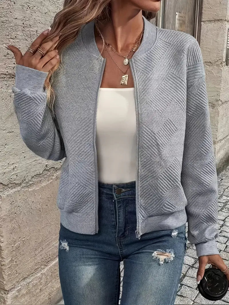 Krohn-e | Cardigan - Damen Herbst Zip-Up Texturierter Cardigan mit Rippbund