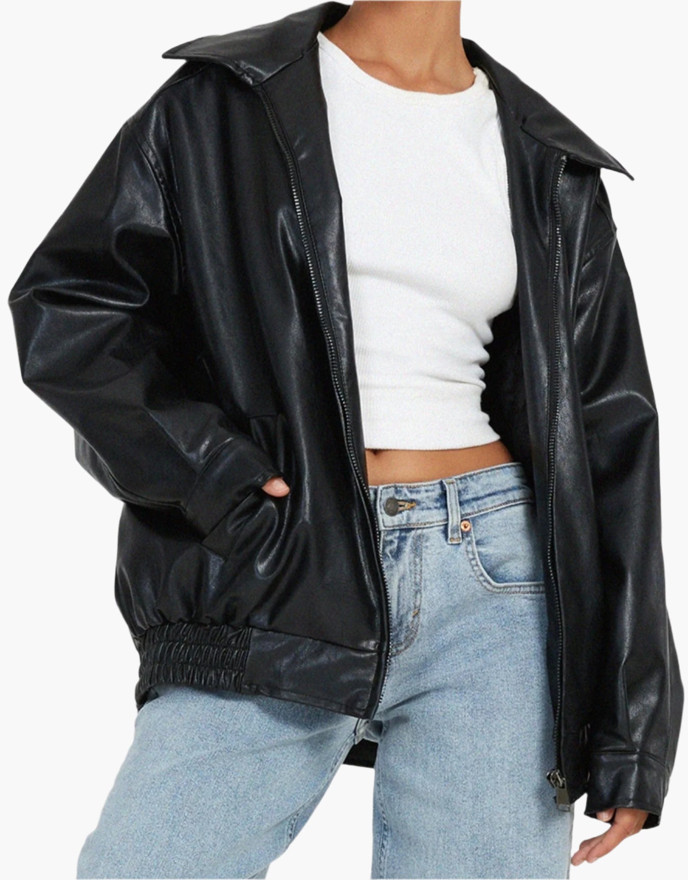 Krohn-e | Übergroße Lederjacke mit Langen Ärmeln für Damen - Herbst