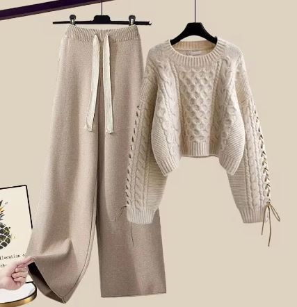 Faye Zweiteiliges Set: Lockerer Strickpullover und weite Hose