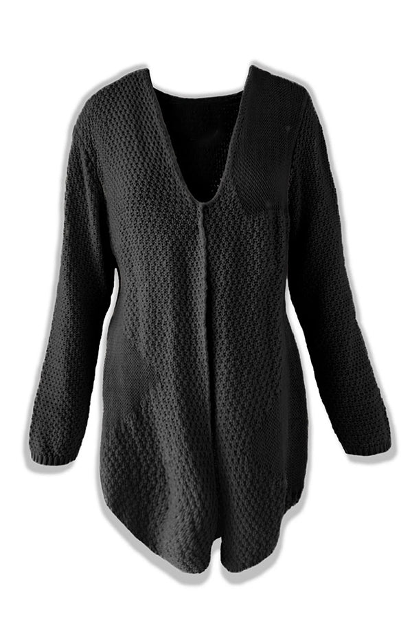 Krohn-e | Strick-Mid-Length-Strickjacke mit langen Ärmeln