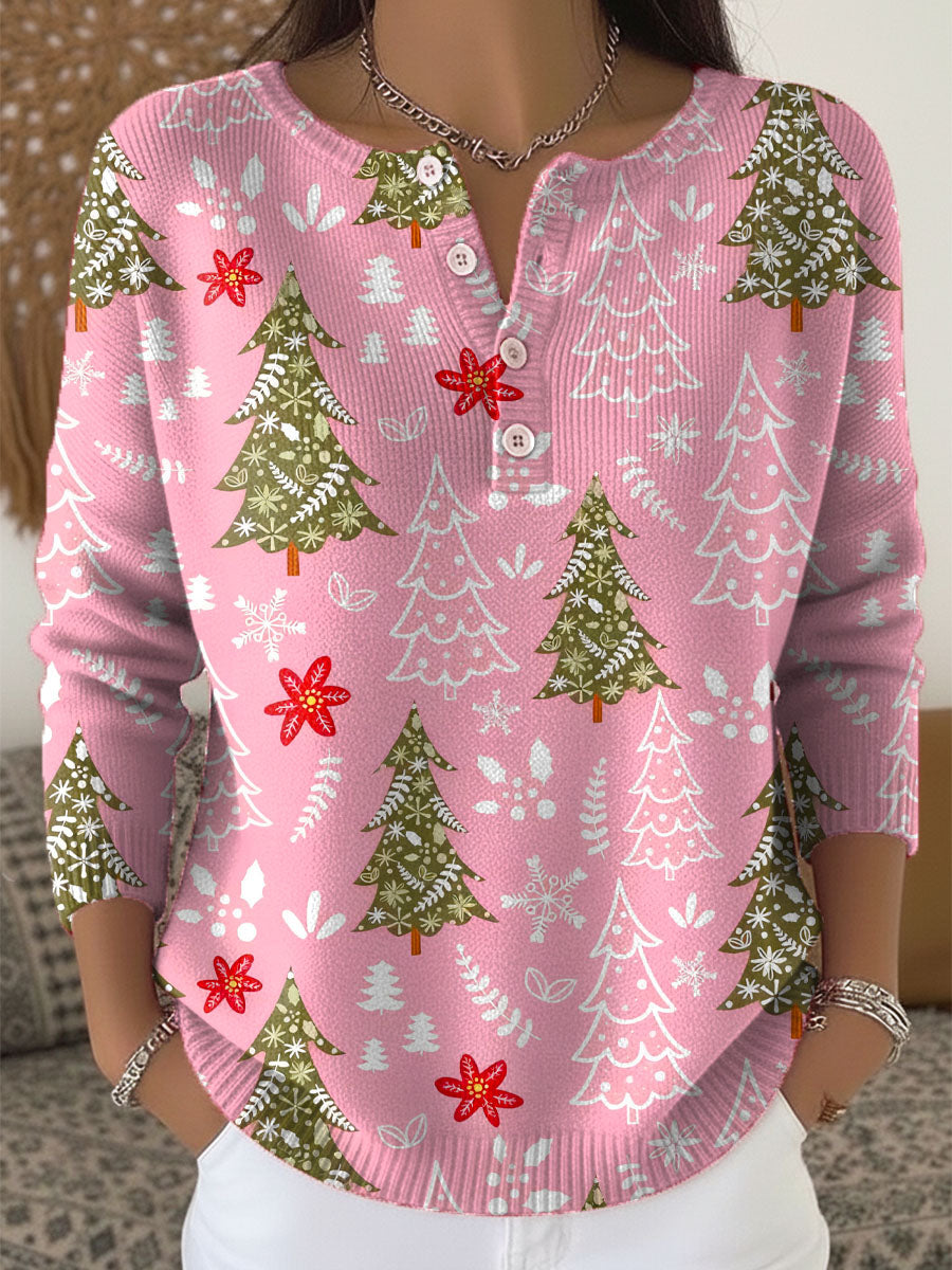 KROHN-E Damen Weihnachtspullover Knöpfe Kuschelig Strick