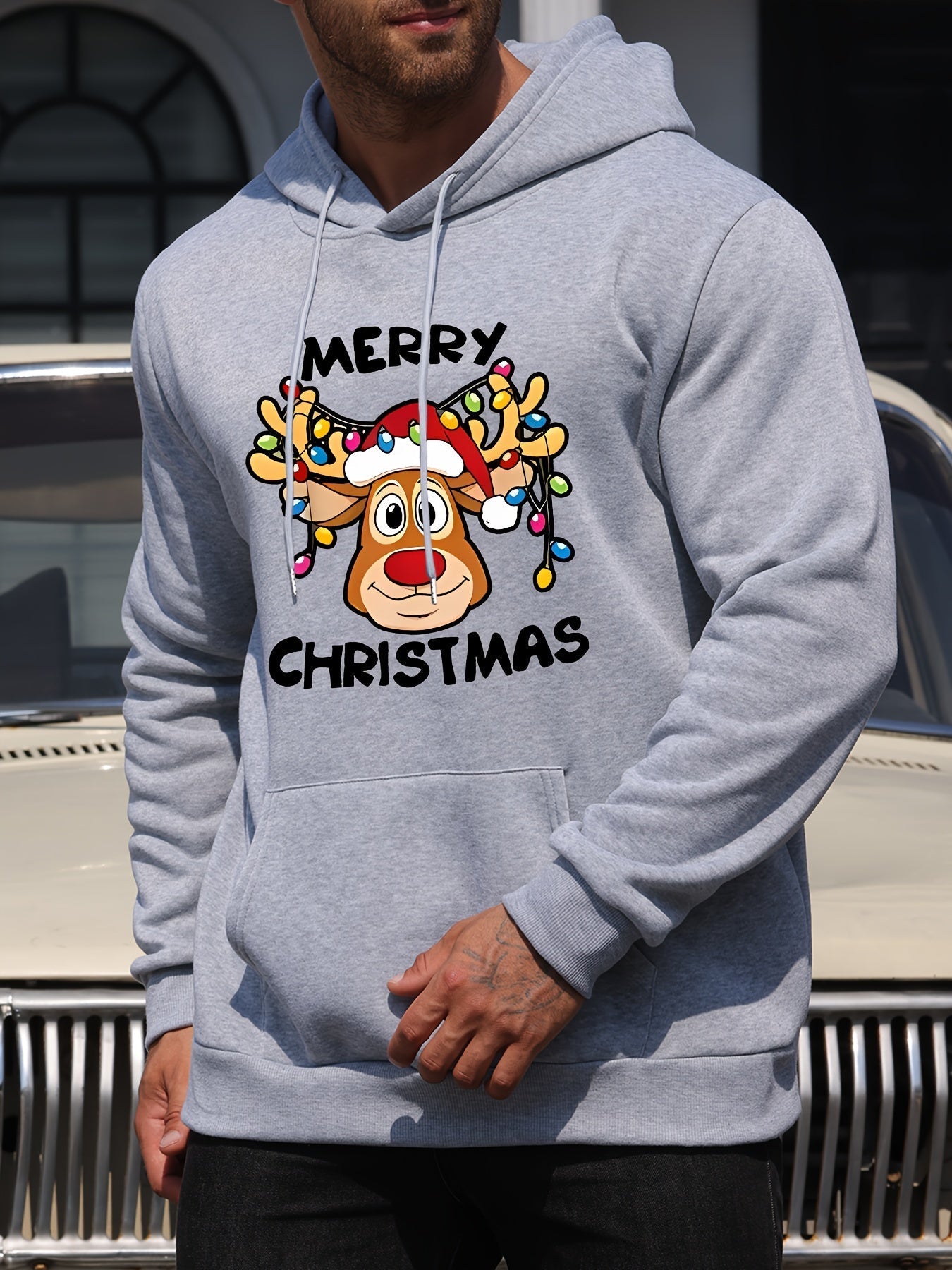Krohn-e | Weihnachtskapuzenpullover mit Rentierdruck Polyester Frohe Weihnachten Design