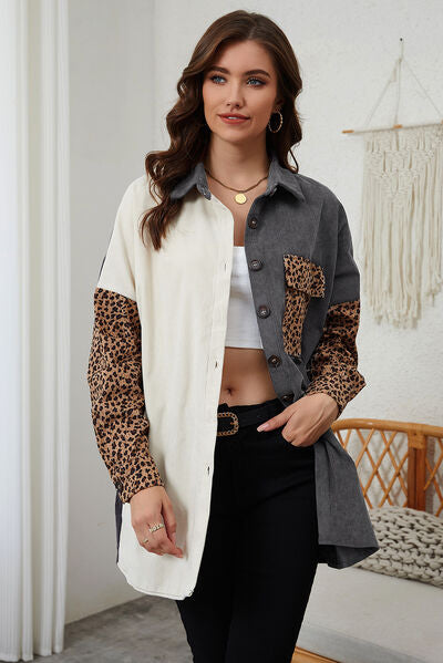 Krohn-e | Leopard-Kontrast-Button-Up-Jacke