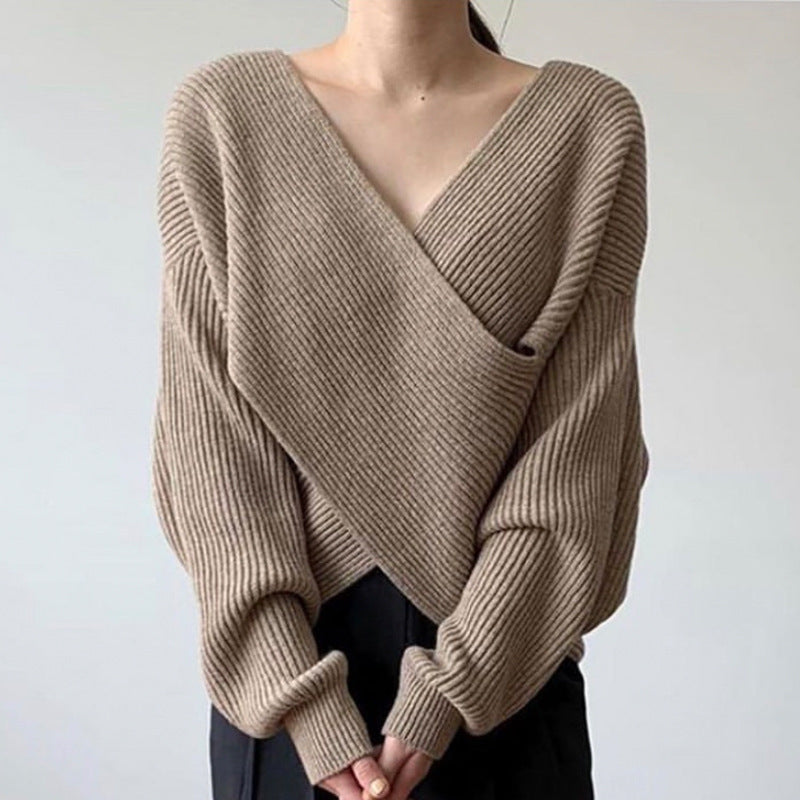 Krohn-e | Rippstrick-cross-over-pullover Weich und Elegant Moderne Passform