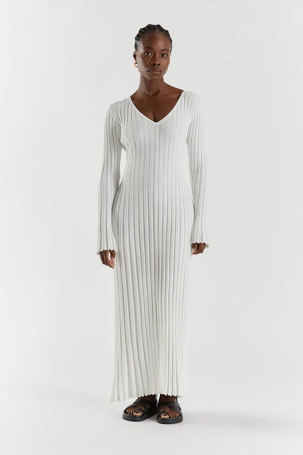 Krohn-e | Bequemes Gestricktes Damen Midi Kleid mit V-Ausschnitt
