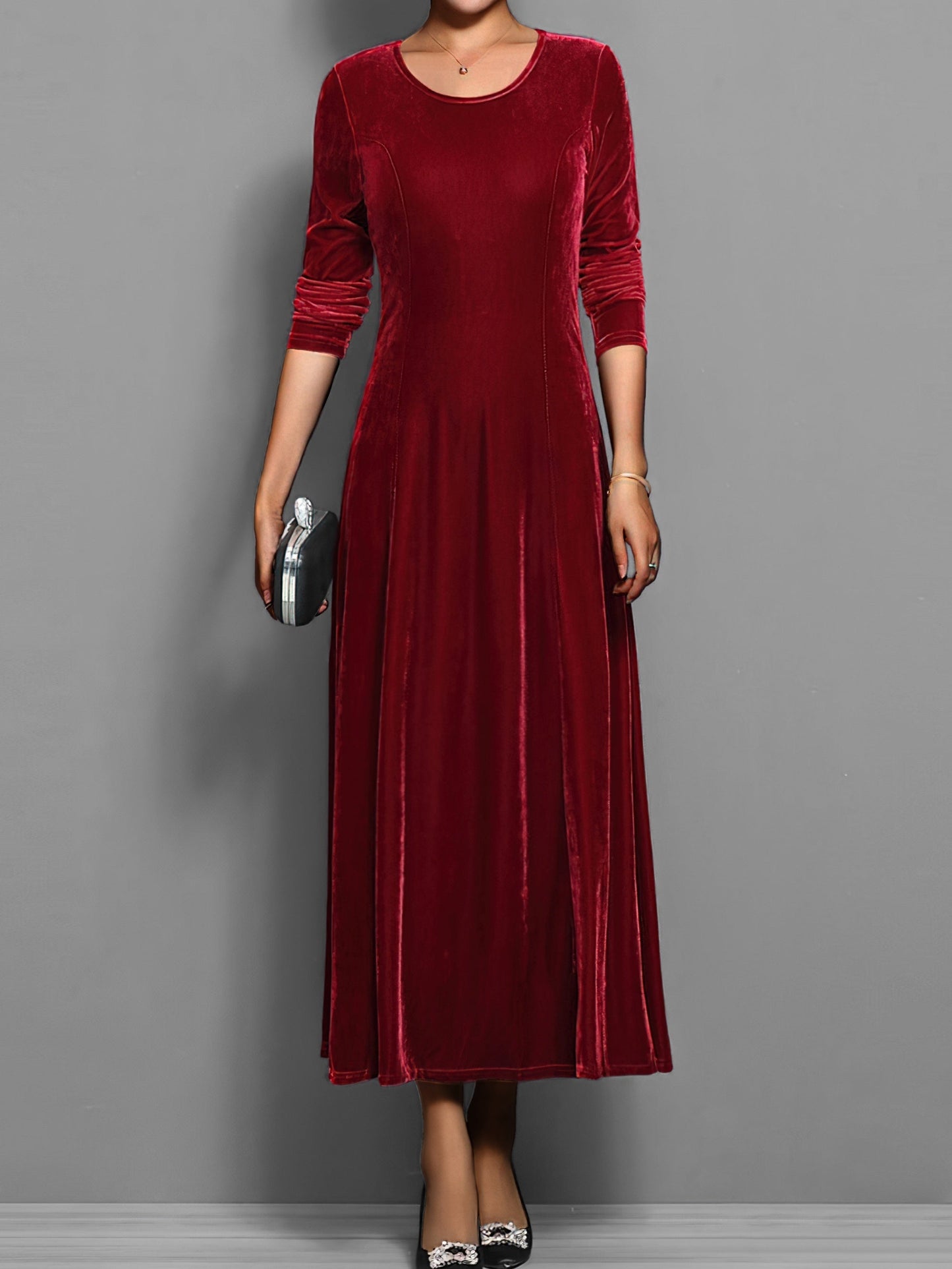 KROHN-E Damen Samtkleid A-Linie Elegant Klassisch