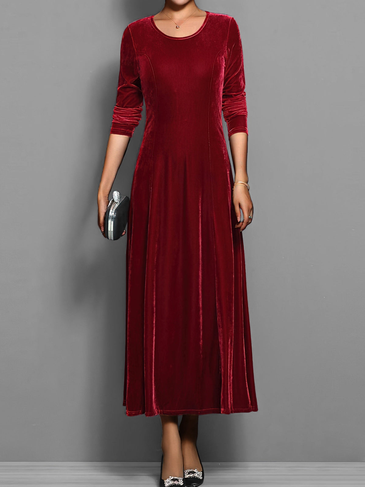 KROHN-E Damen Samtkleid A-Linie Elegant Klassisch