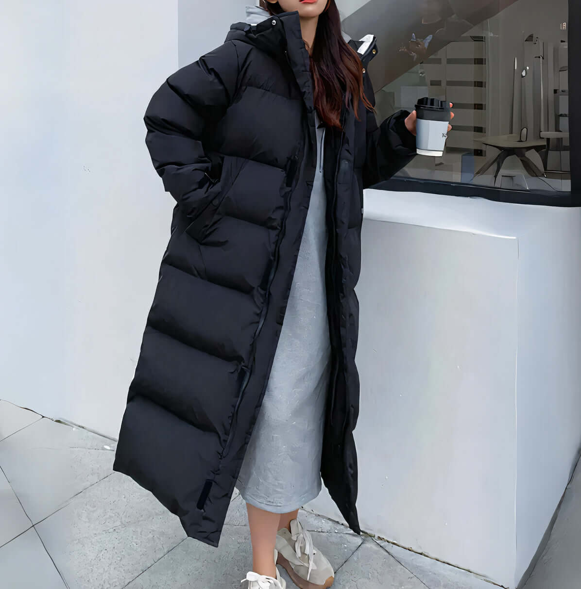 Krohn-e | Damen Lang Pufferjacke mit Kapuze