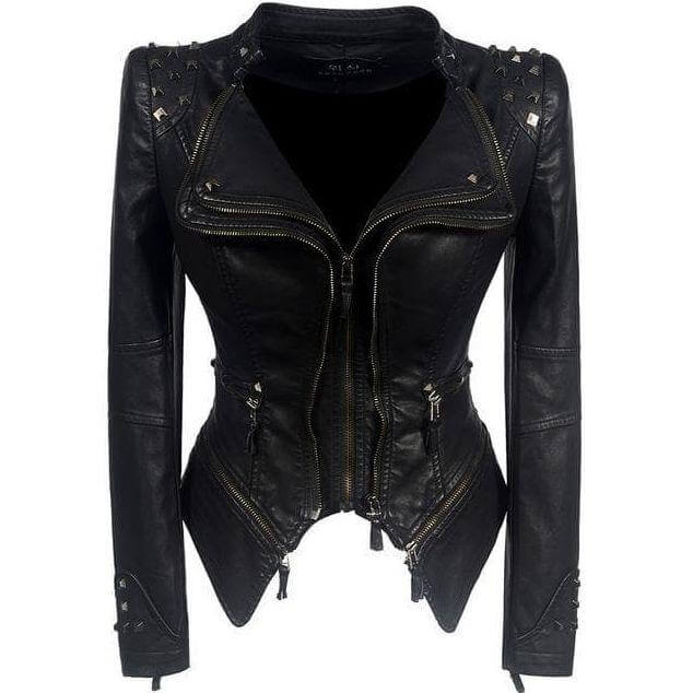 Krohn-e | Damen Nieten PU Lederjacke