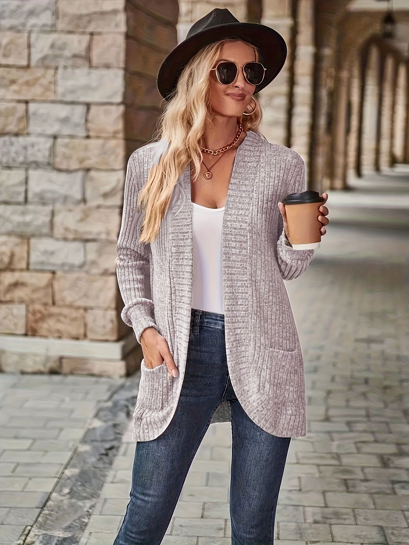 Krohn-e | Damen Freizeit Strickfleeceweste Mit Langen Ärmeln