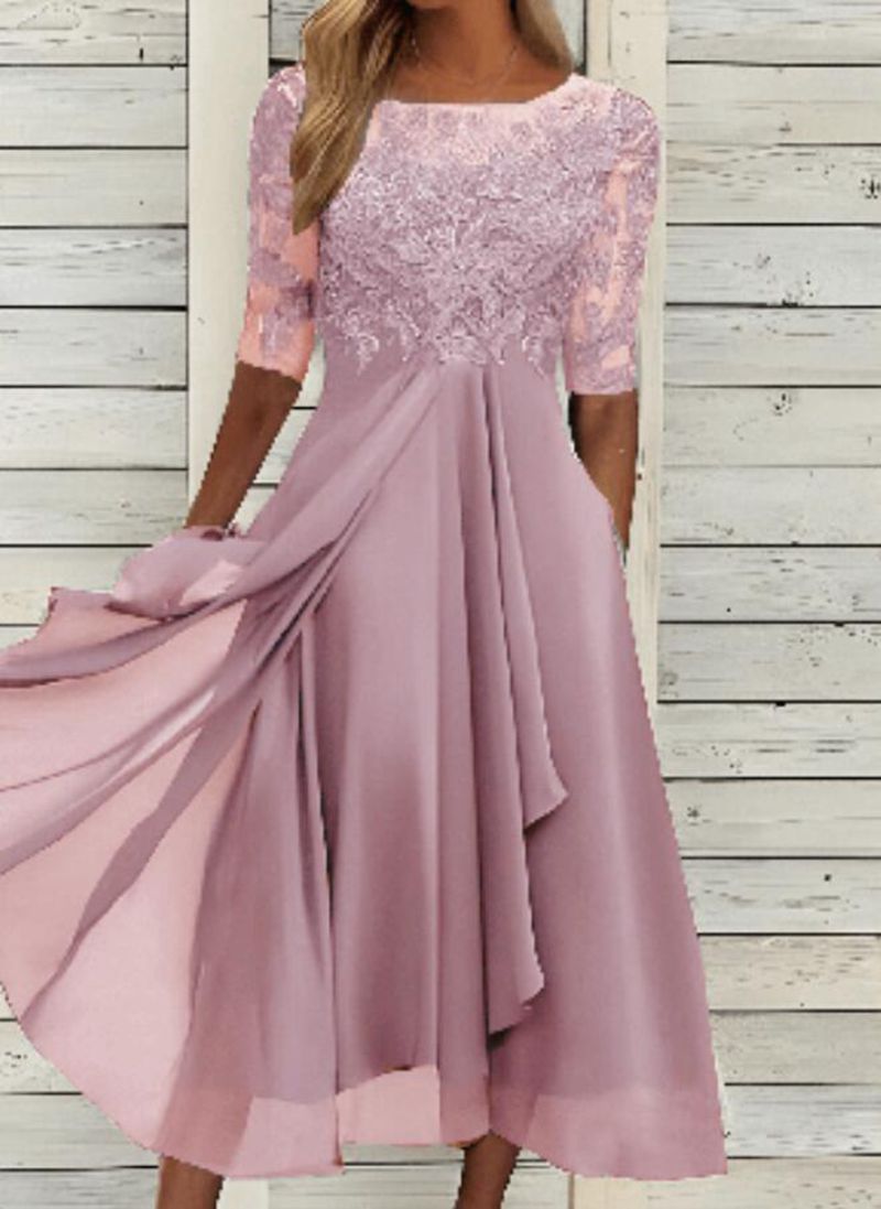 Damen-Chiffonkleid mit Spitzenapplikation von Fudus