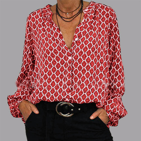 Lockeres V-Neck Shirt mit Rautenmuster von Fudus