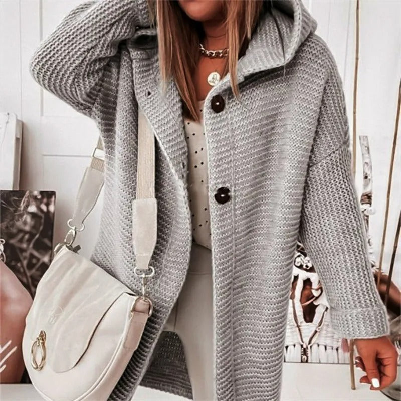 Krohn-e | Eleganter Damen Cardigan Mit Kapuze Kaschmir Look