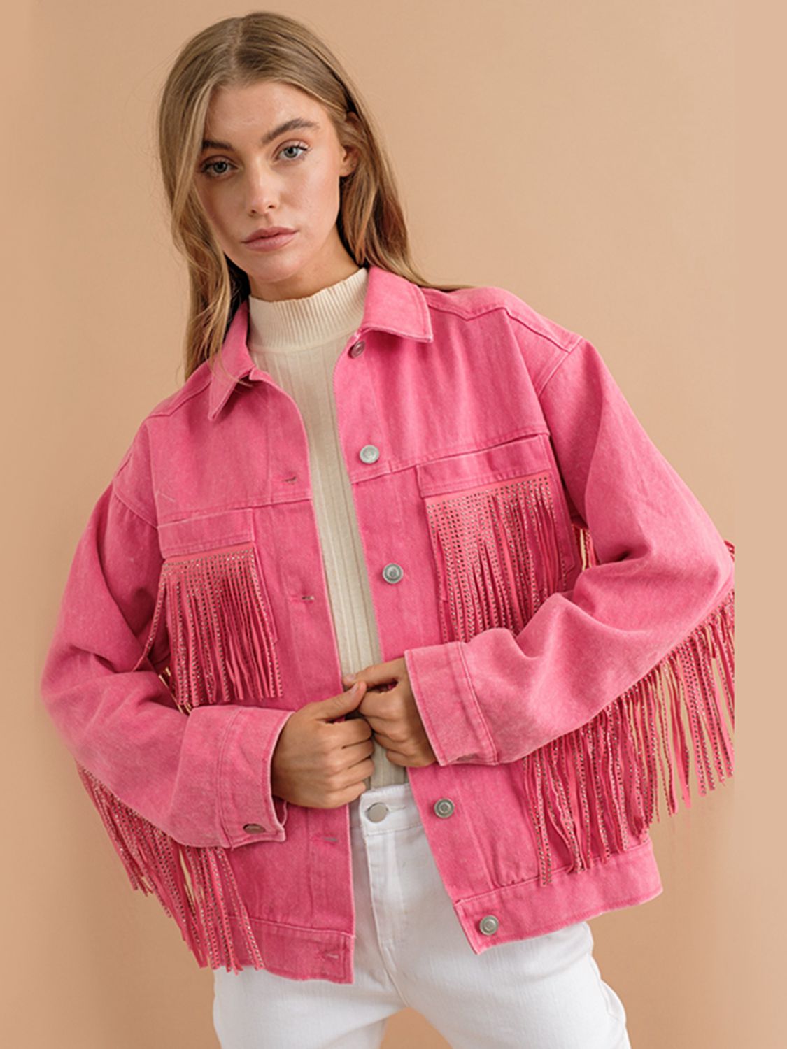 Krohn-e | Fransen-Detail Gefallene Schulter Denimjacke