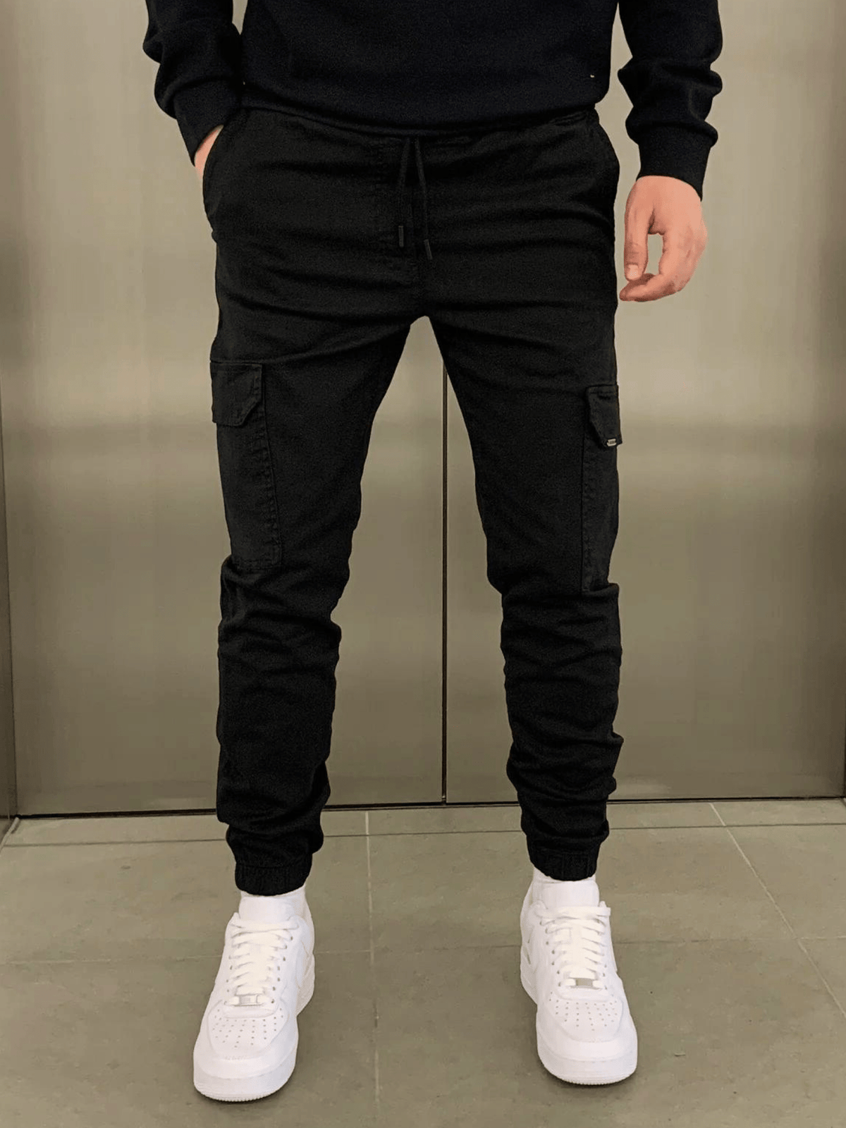 Mico | Herren Cargo Jogger Slim Fit Tunnelzug Seitentaschen