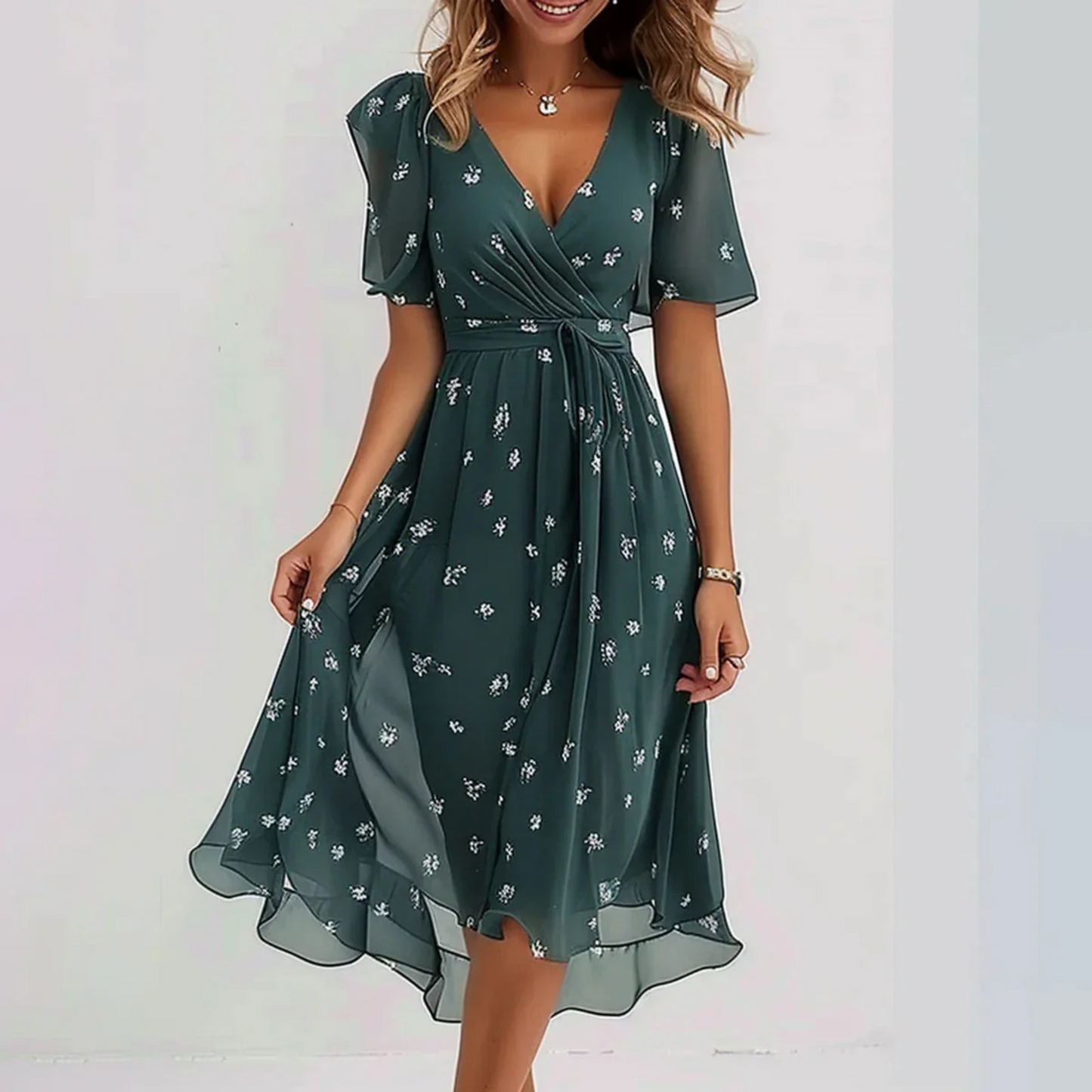 KROHN-E Damen Sommerkleid ärmellos fließend hell