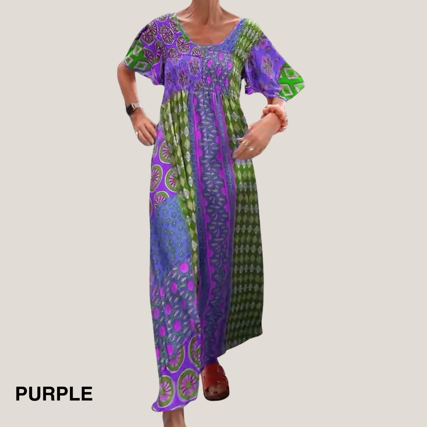 KROHN-E Damen Midi-Kleid Paisley-Muster Fließend Rundhals Vielseitig
