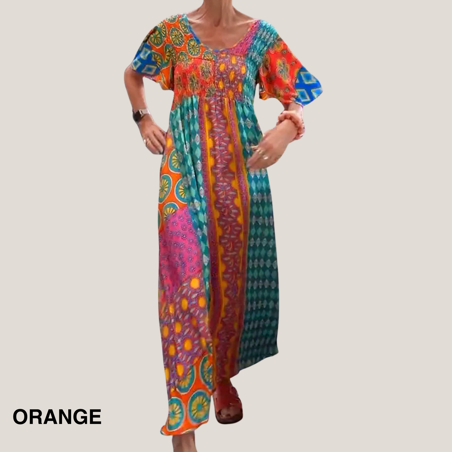 KROHN-E Damen Midi-Kleid Paisley Muster Fließend Bunt