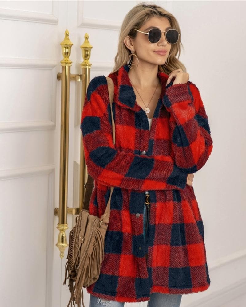 Krohn-e | Karierter Mantel - Weich und Warm - Oversized Passform - Knopfverschluss