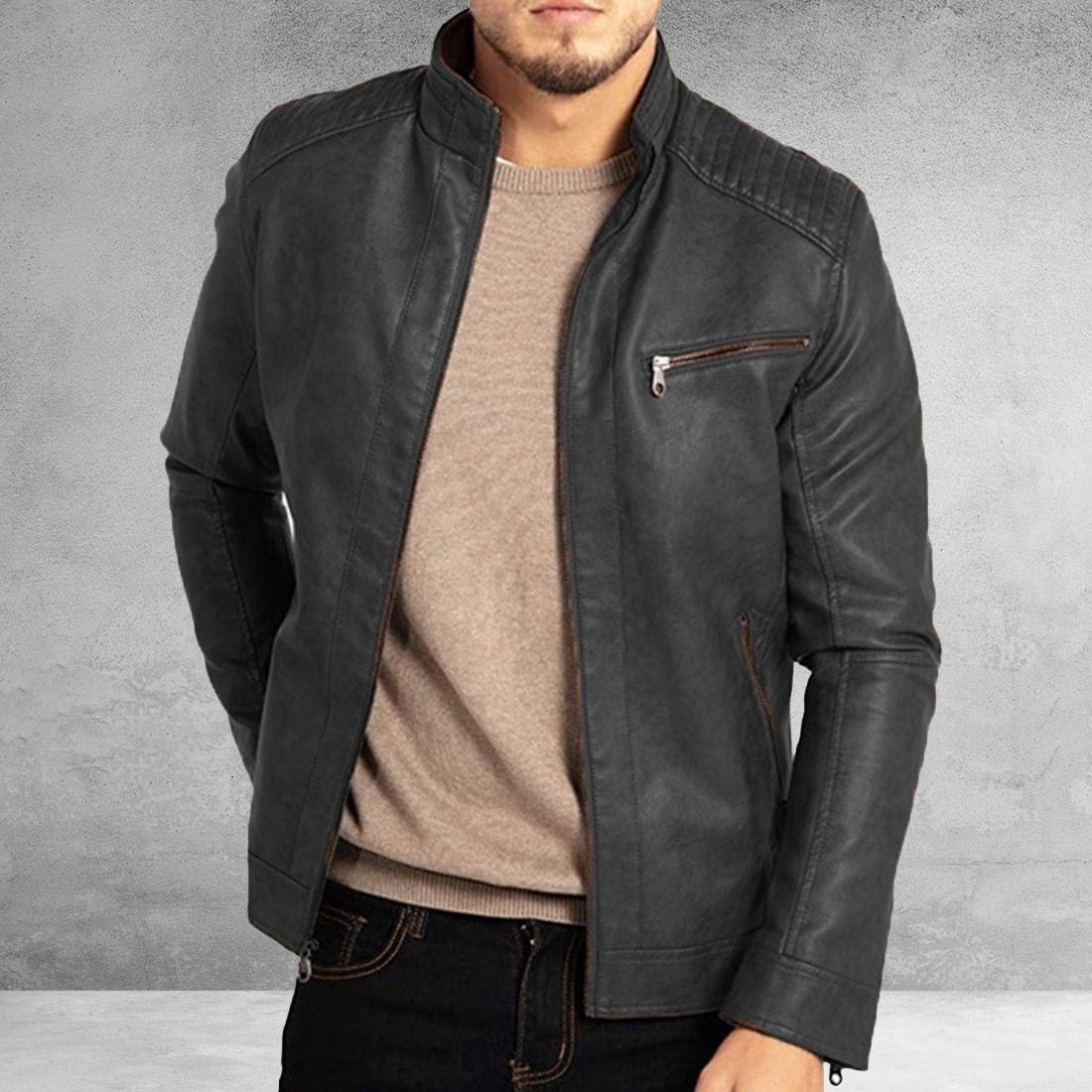 Theo: Hochwertige Lederjacke für Herren, modische Zip-Up Jacke – wind- und wetterfest