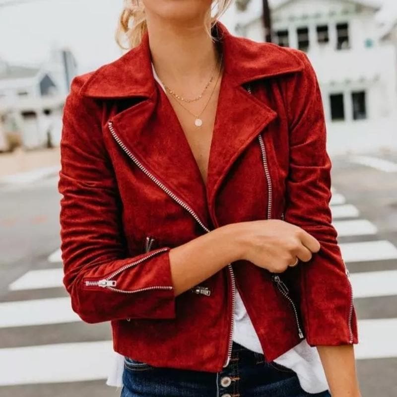Krohn-e | Kurze Wildlederjacke mit Reißverschlüssen Kunstleder Modern und Stylisch
