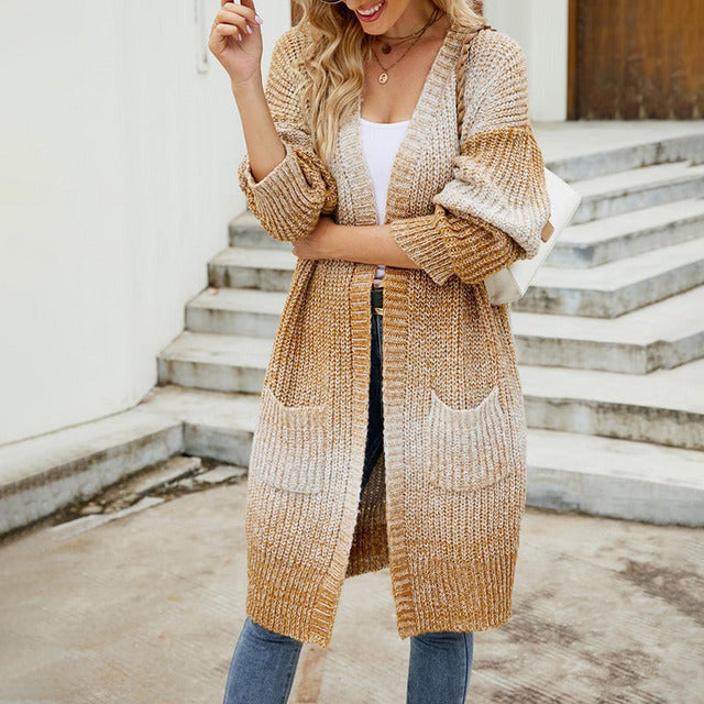Krohn-e | Lang Strickcardigan Polyester Komfortabel, Stilvoll