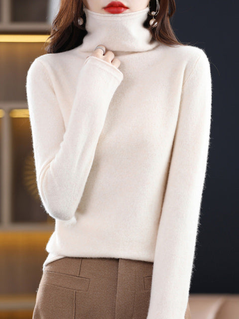 Krohn-e | Damen Freizeit Rollkragenpullover Aus Baumwolle Mit Langen Ärmeln