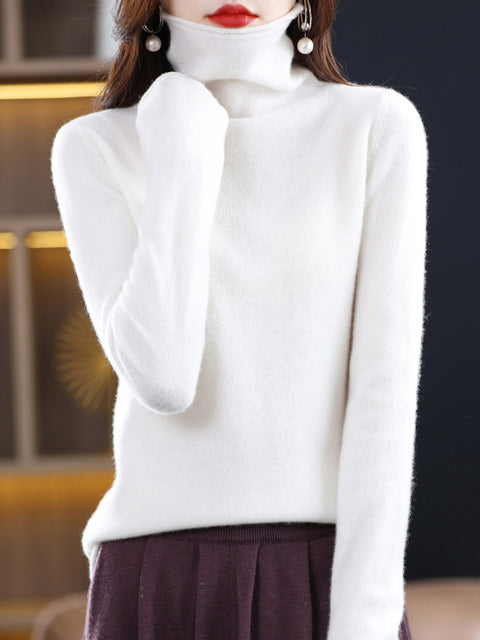 Krohn-e | Damen Freizeit Rollkragenpullover Aus Baumwolle Mit Langen Ärmeln