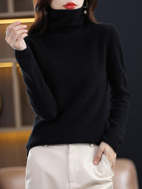 Krohn-e | Damen Freizeit Rollkragenpullover Aus Baumwolle Mit Langen Ärmeln