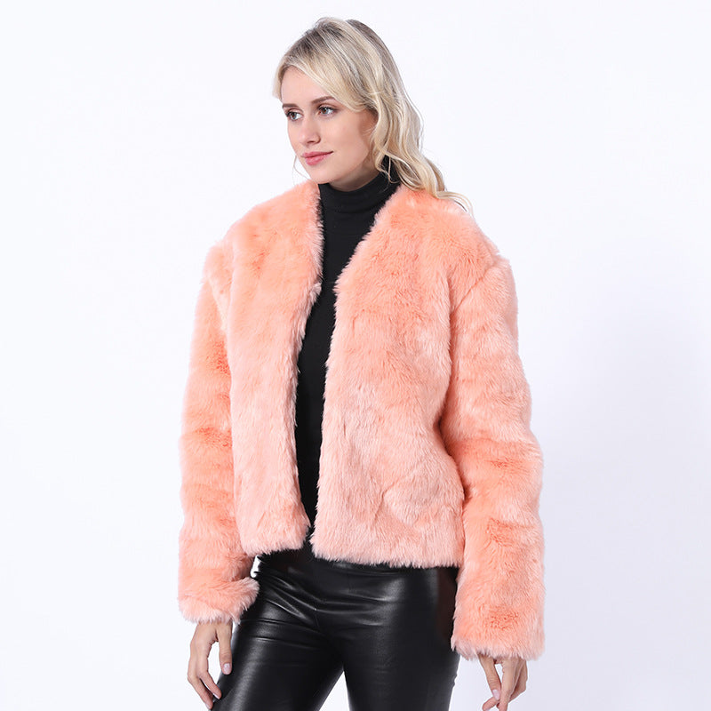 Damen Kurze Kunstpelzjacke mit modernem Schnitt und breit geschnittenen Ärmeln Krohn-e