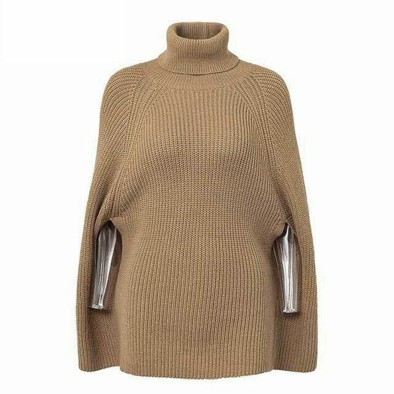 Damen modischer Strickpullover mit hochstehendem Kragen und exklusivem Häkelmuster Krohn-e