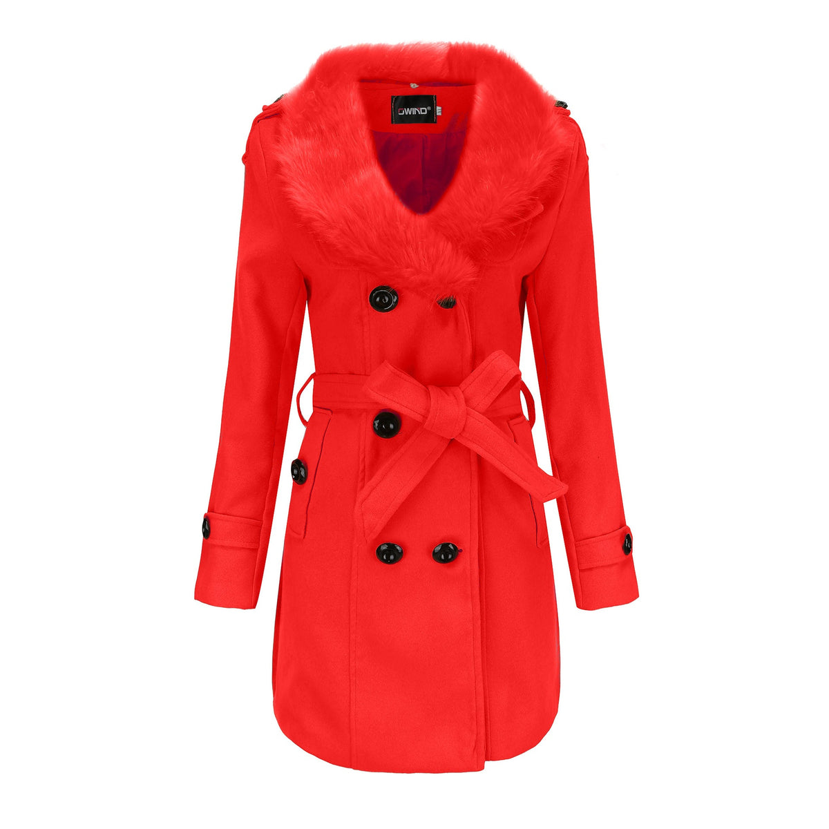 Damen eleganter Trenchcoat mit Kunstpelzkragen und Taillengürtel Krohn-e