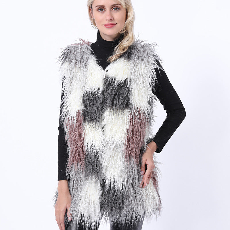 Damen Flauschige Kunstpelz-Weste im Patchwork-Design Krohn-e