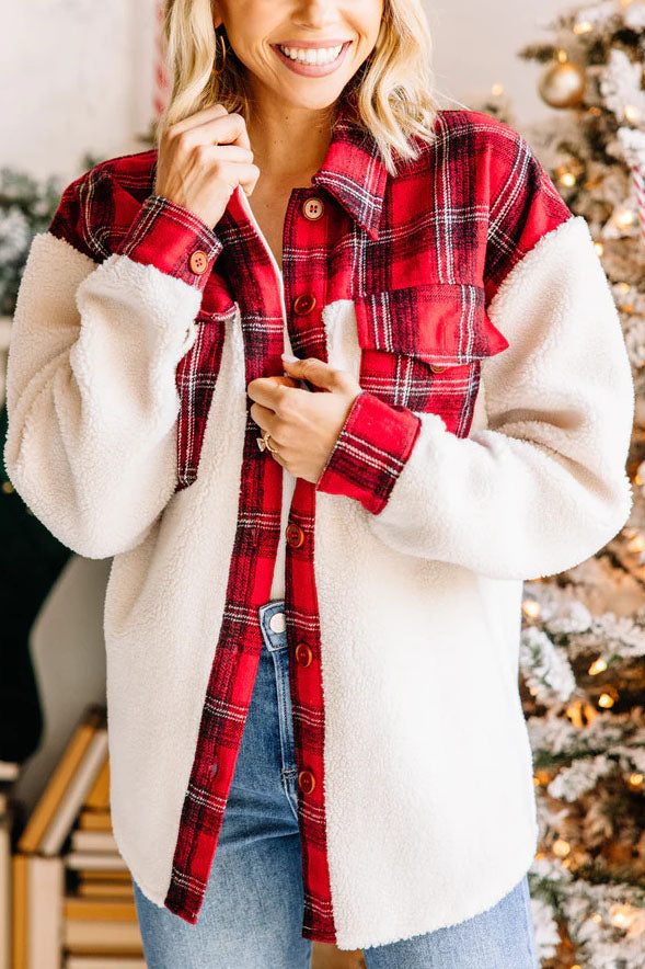 Krohn-e | Druck Plüsch Patchwork Kontrastjacke