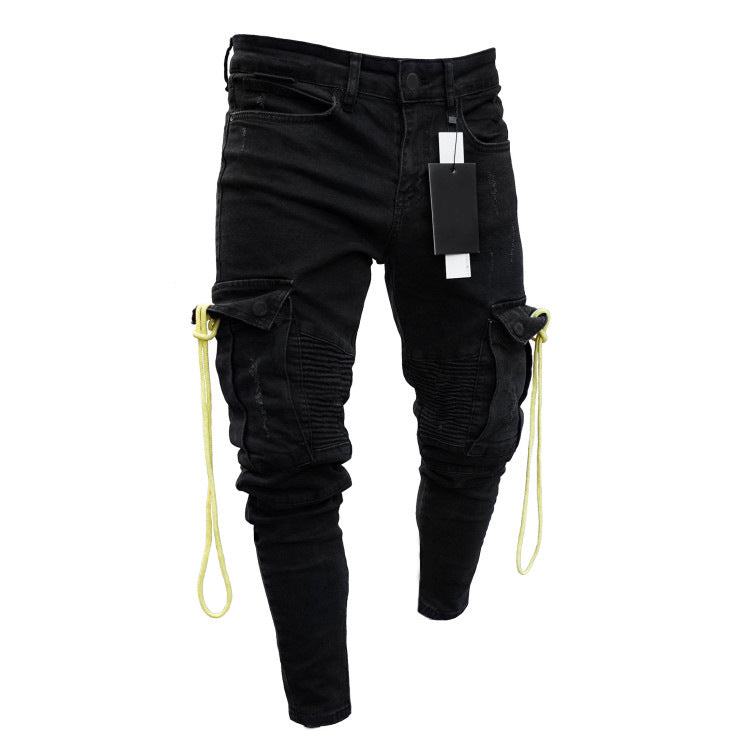 Herren trendige Cargo-Jeans mit praktischem Seitenreißverschluss und stylischen Ziernähten Krohn-e