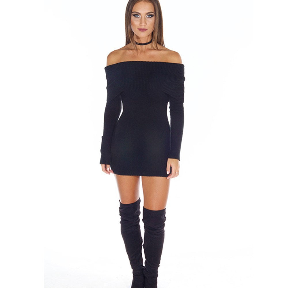 Damen Off-Shoulder Strickkleid mit Figurbetontem Schnitt und Raffungen Krohn-e