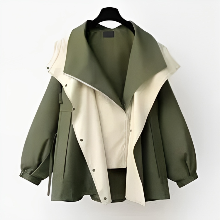 Krohn-e | Kurzer Trenchcoat für Frauen - Drapierter Kragen