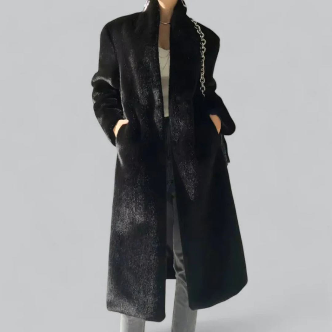 Krohn-e | Damen Winter Schlanker Langer Klassischer Trench Mantel Schwarz
