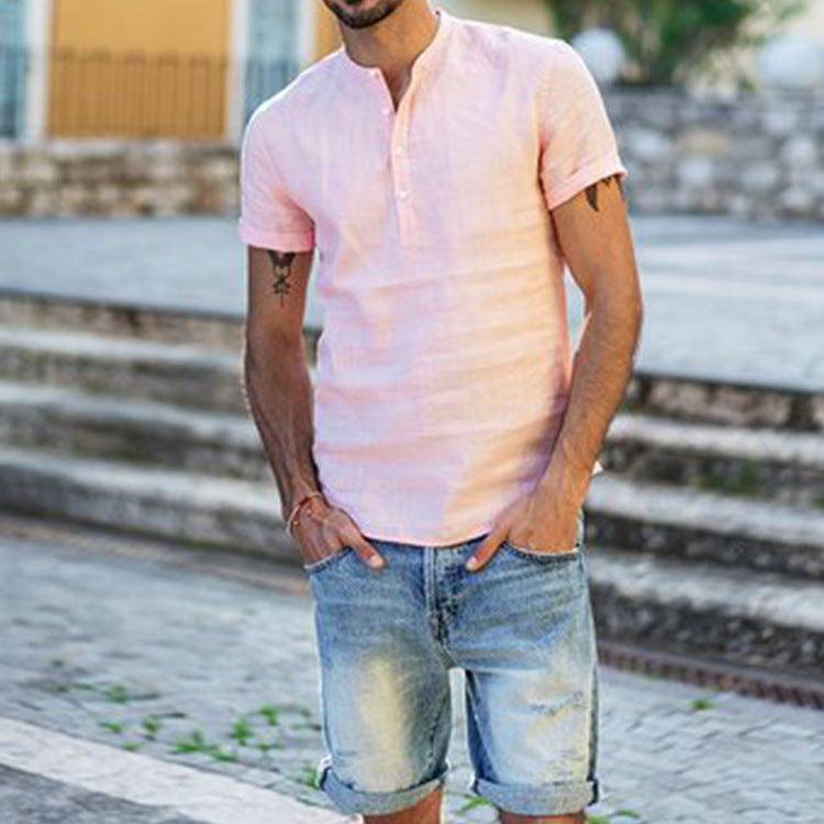 Herren Kurzarm Henley-Hemd aus luftiger Baumwolle mit modernem Stehkragen Krohn-e