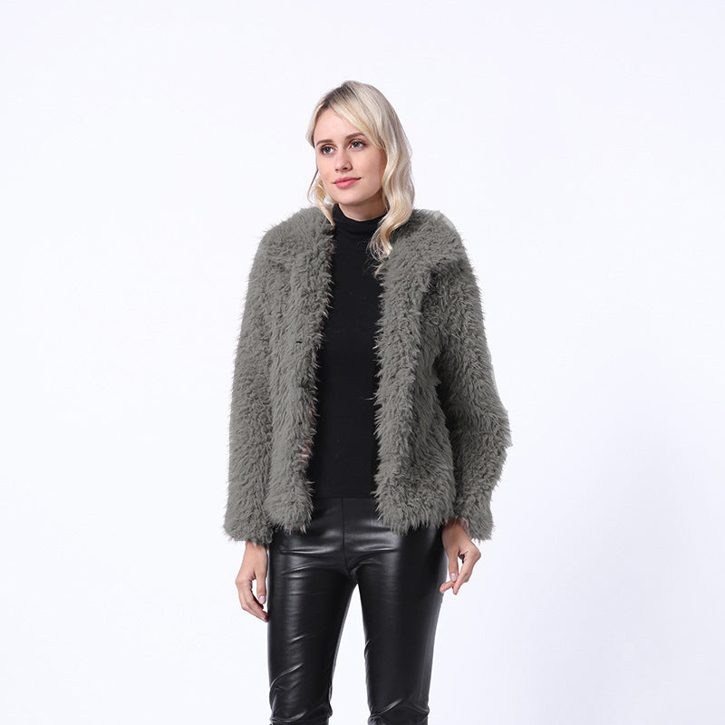 Damen Modischer Kunstpelzjacke mit elegantem Kragen und seitlichen Taschen Krohn-e