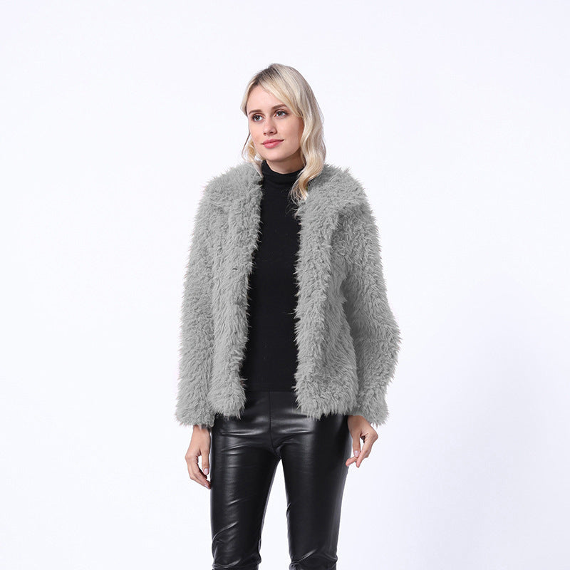 Damen Modischer Kunstpelzjacke mit elegantem Kragen und seitlichen Taschen Krohn-e