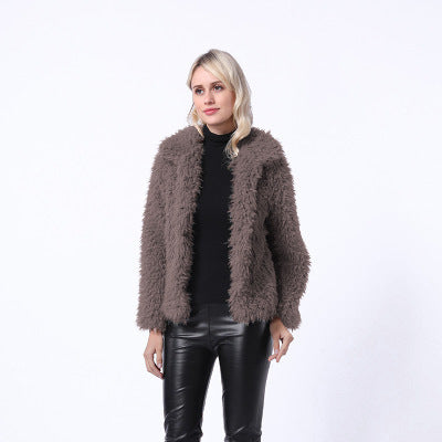 Damen Modischer Kunstpelzjacke mit elegantem Kragen und seitlichen Taschen Krohn-e