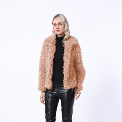 Damen Modischer Kunstpelzjacke mit elegantem Kragen und seitlichen Taschen Krohn-e