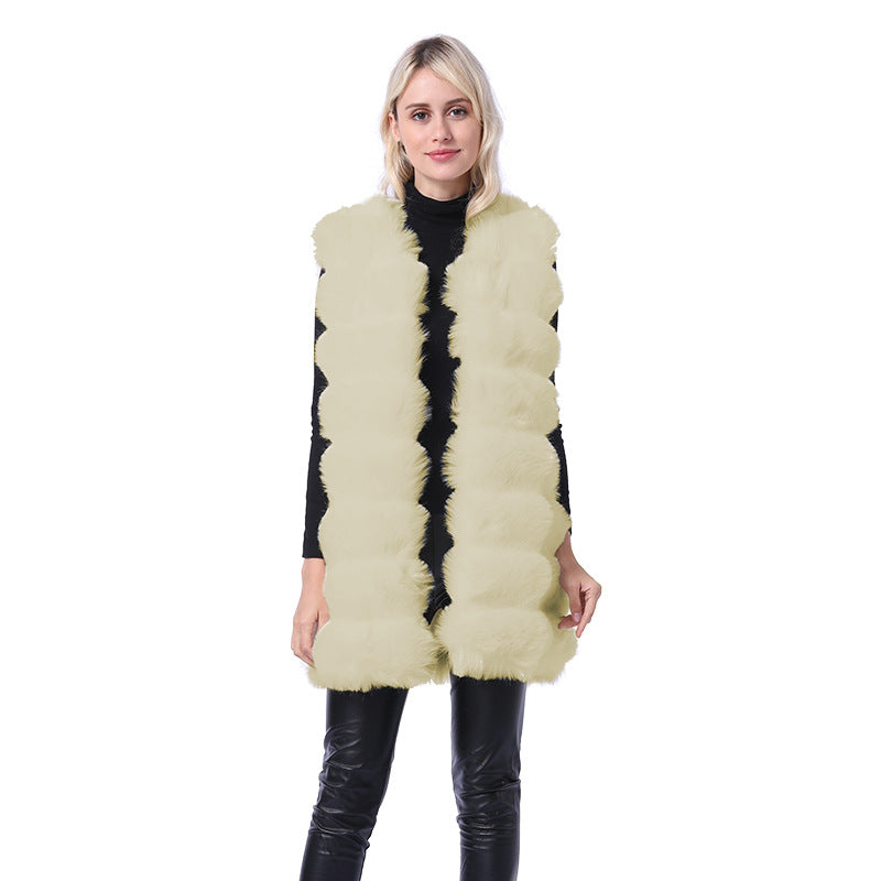 Damen Flauschige Kunstpelz-Weste mit strukturiertem Design und Taschen Krohn-e