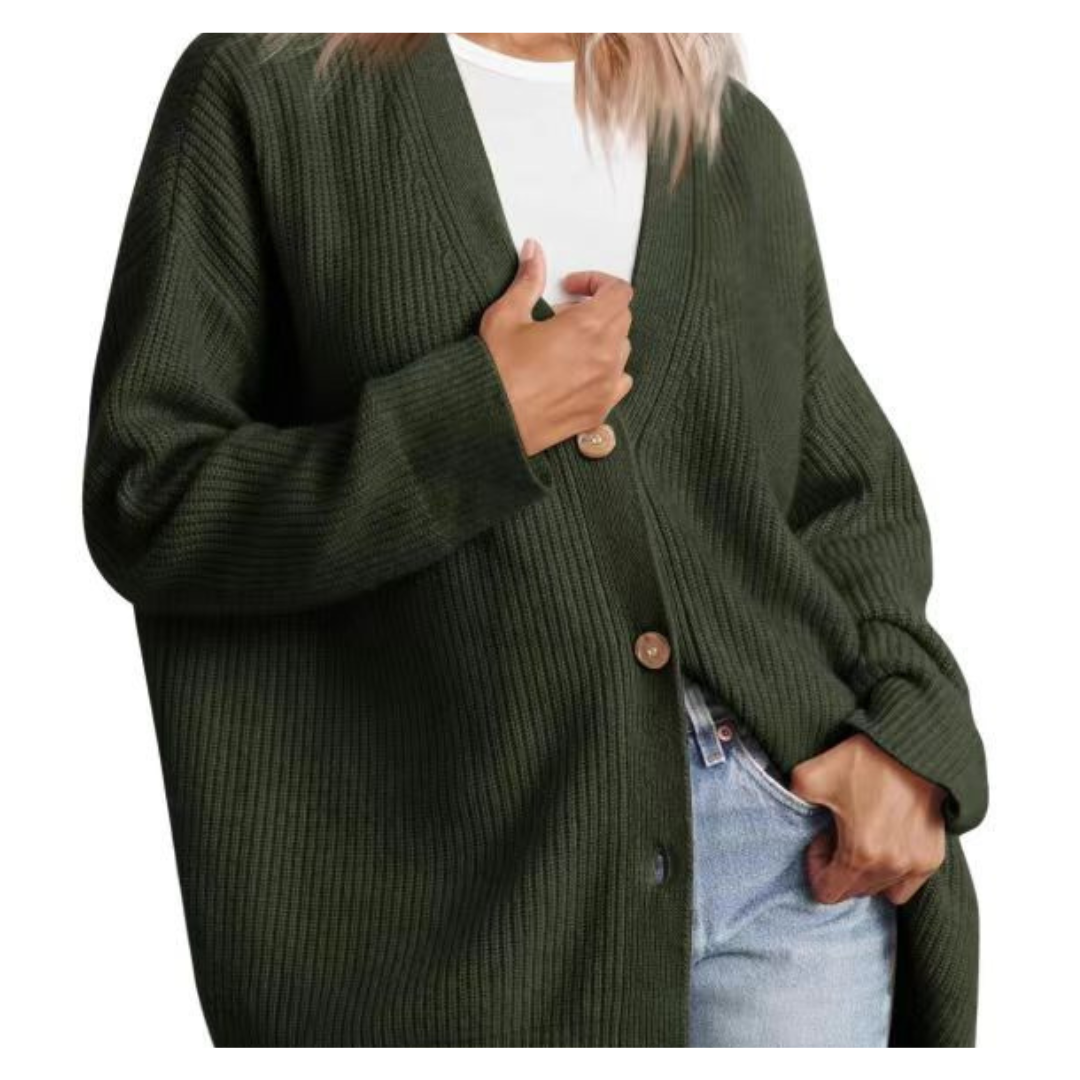Damen-Langstrickjacke mit Knopfleiste im klassischen Stil