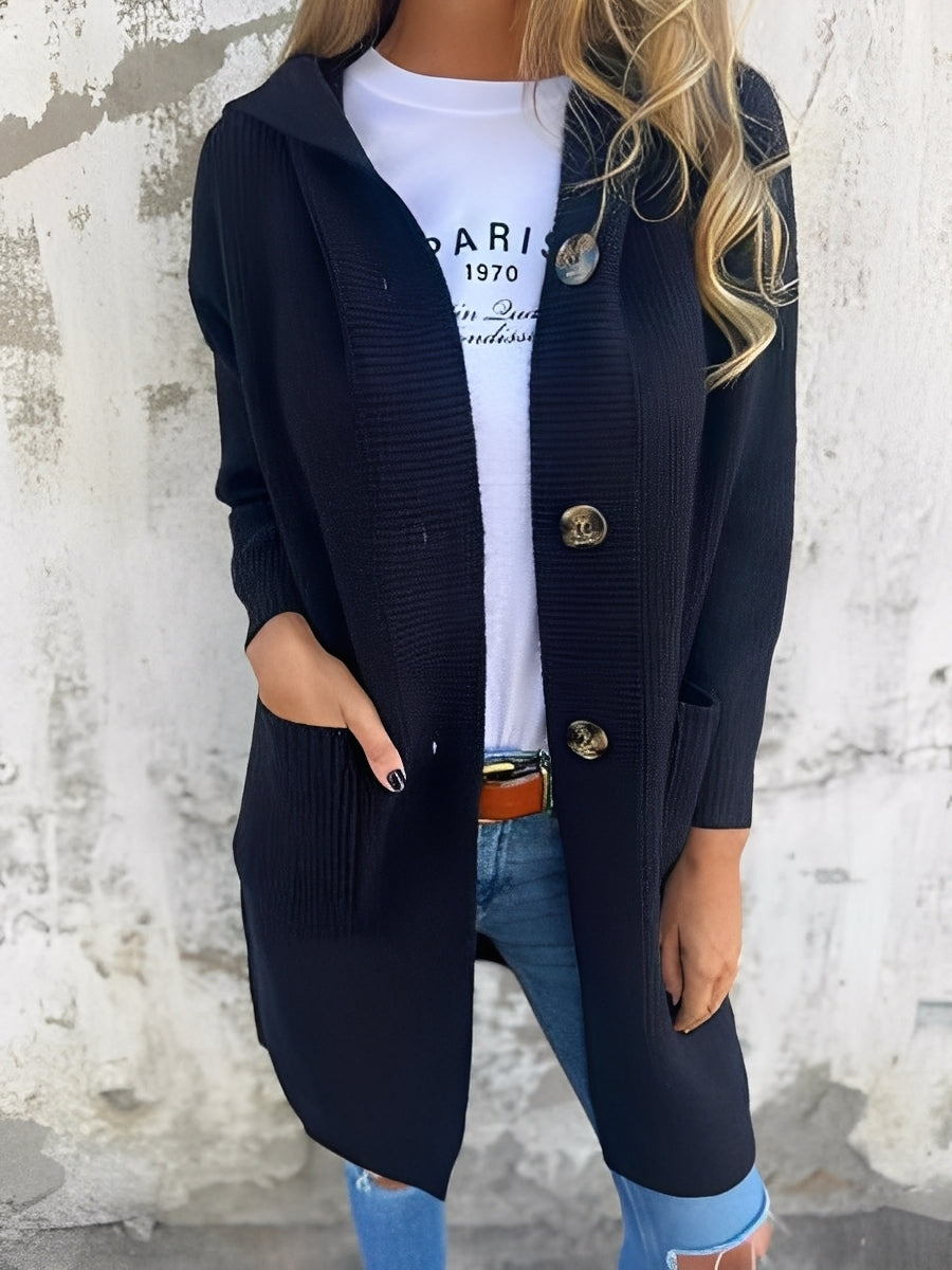 Krohn-e | Lässiger langer Cardigan mit Kapuze für Damen